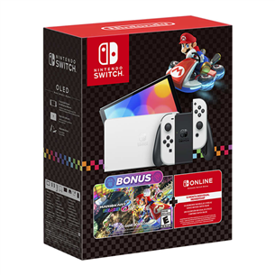 Nintendo Switch OLED + Mario Kart 8 Deluxe + NSO 12M, valge - Konsooli komplekt 045496454036