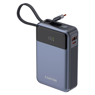 Canyon OnPower PB-600, 20000 mAh, USB-A, USB-C, must/hõbe - Akupank