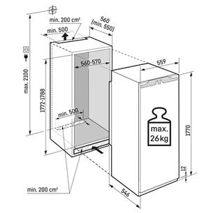 Liebherr, 309 L, height 177 cm - Built-in Cooler